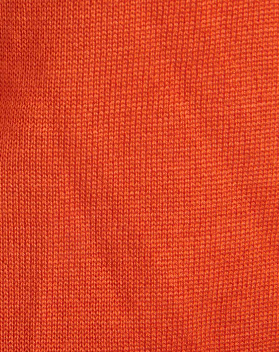 橘红色圆领长袖拼接波点雪纺针织衫