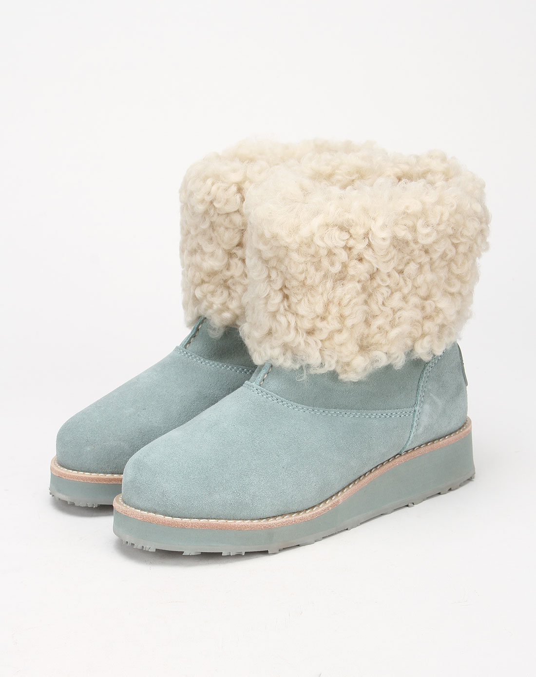 女款时尚浅绿色潮流翻毛雪地靴