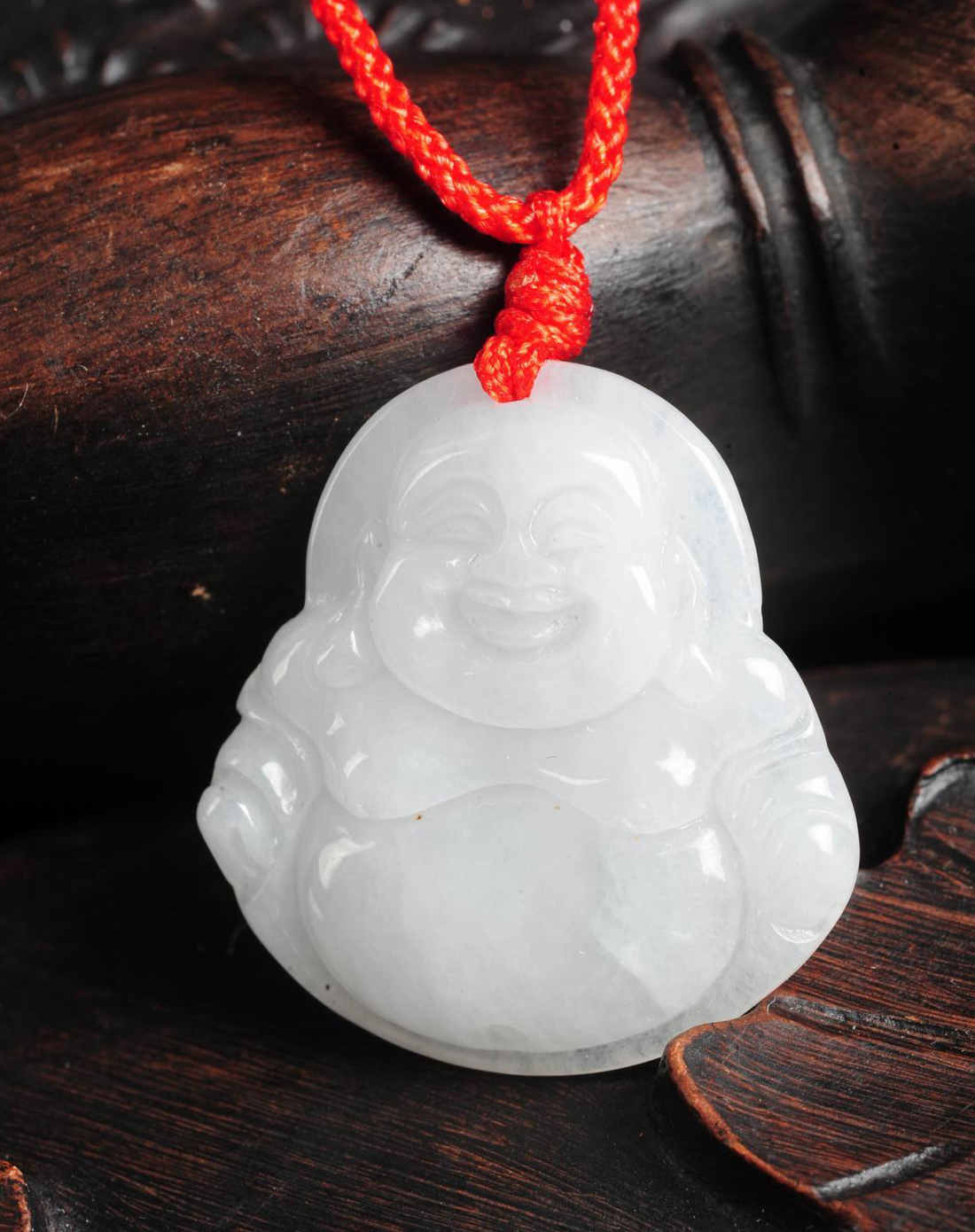 女款白色白种天然翡翠白冰佛项链附证书
