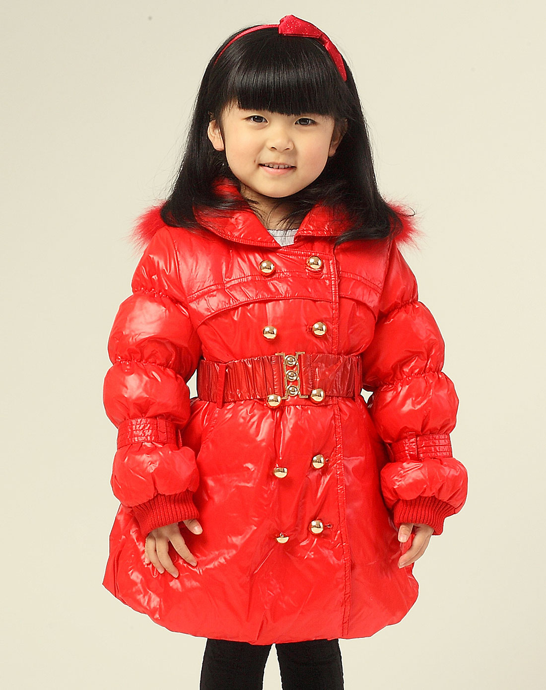 普希尔petit ciel 女童红色羽绒服