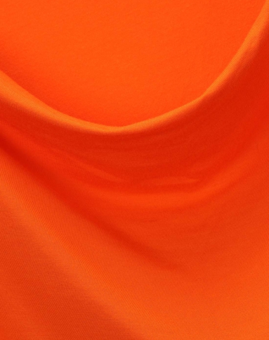 赤橙色露肩长袖荡领t恤
