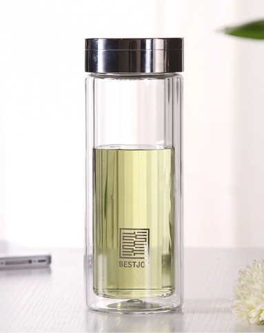 280ml高级水晶双层玻璃水杯带茶隔