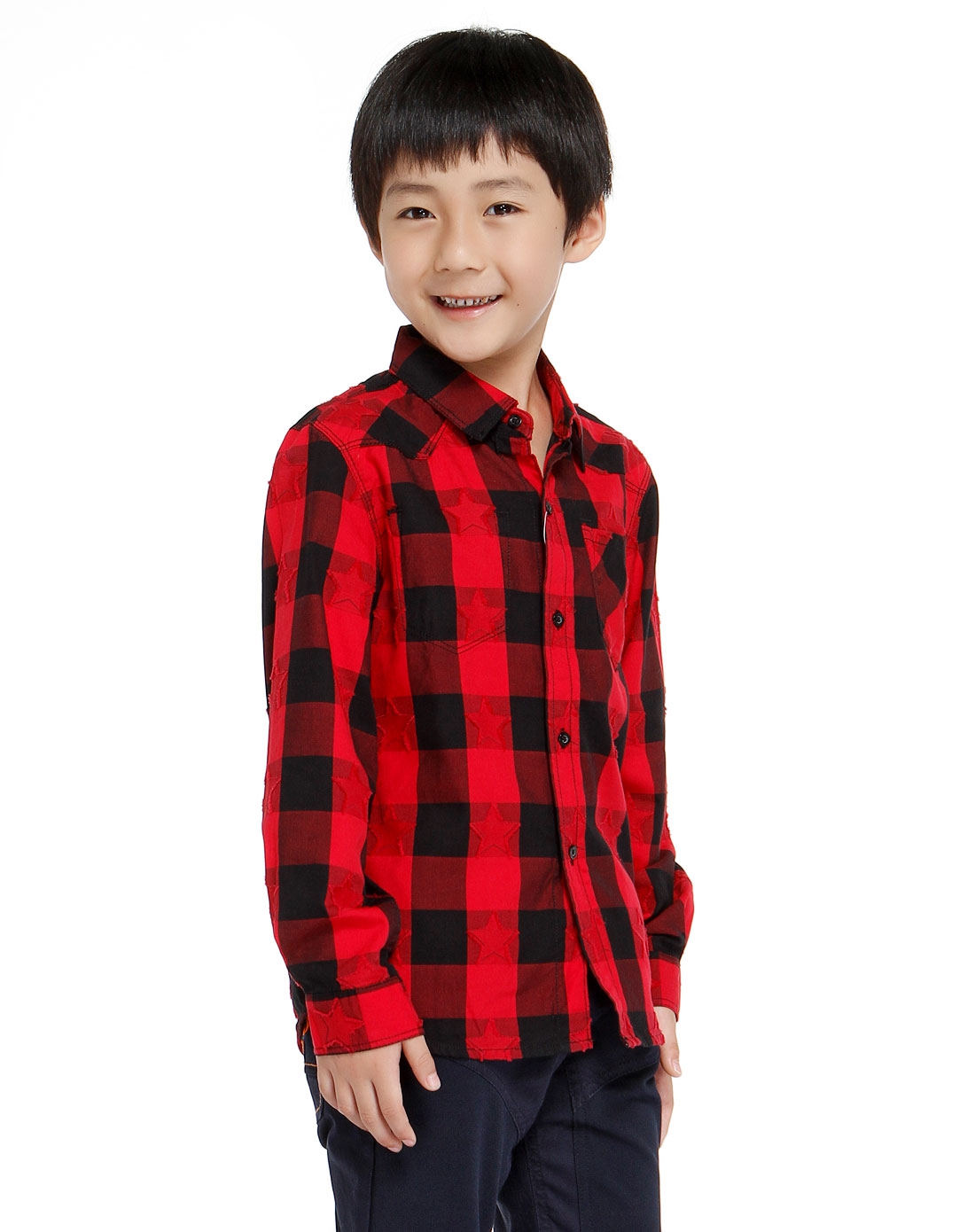 红色格子字母印花秋冬男女衬衫