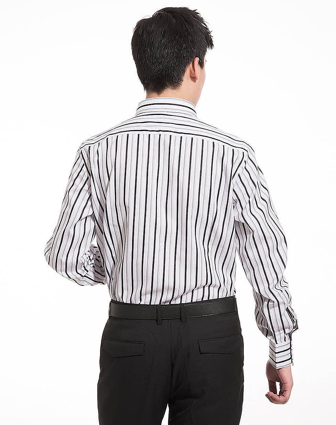 男士黑白灰色间条长袖衬衫