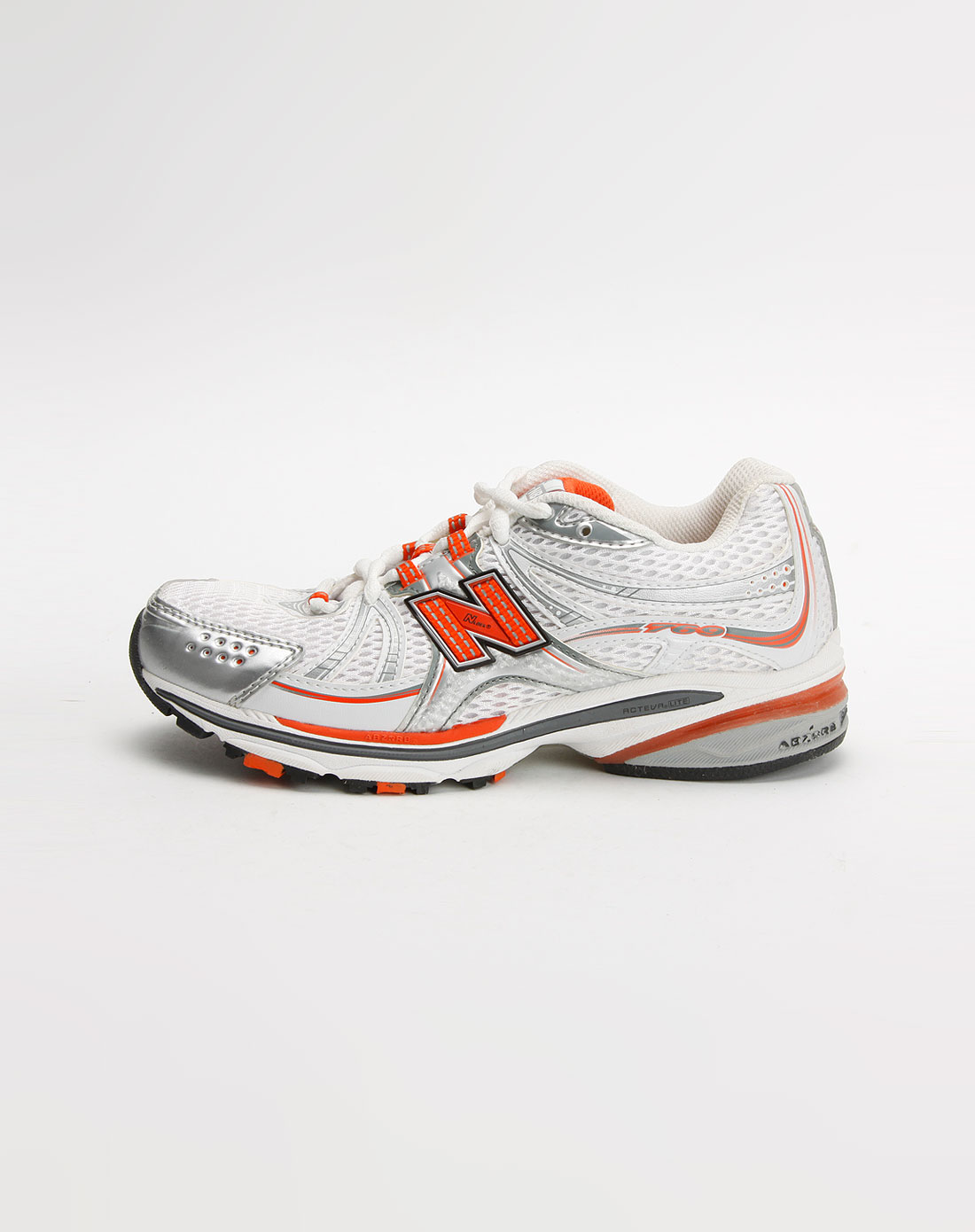 新百伦New Balance-女款白\/橘色网眼运动鞋W