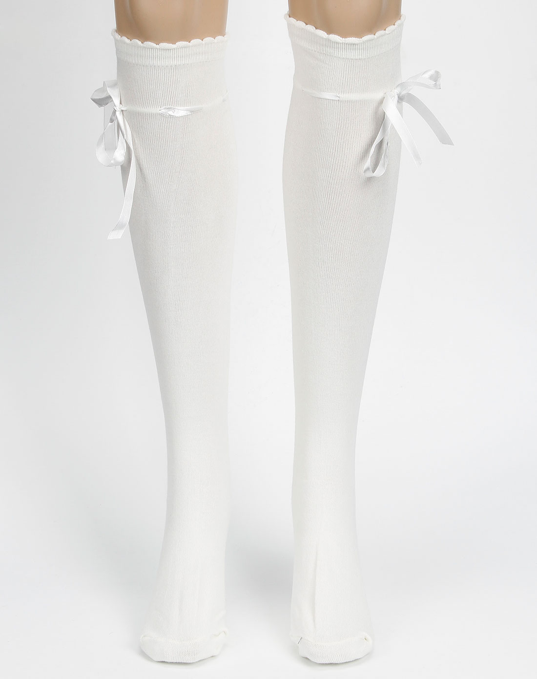 azino-白色蝴蝶结长筒袜a05505