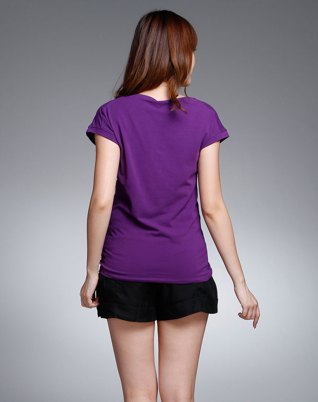 丽丽lily 紫色印图短袖休闲t恤