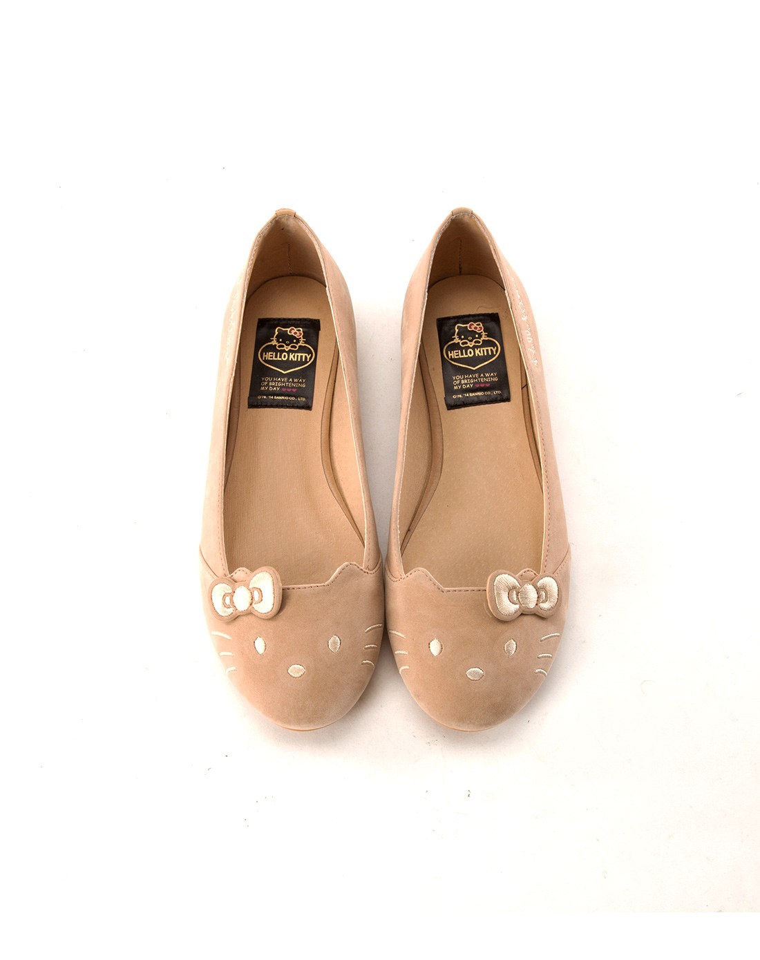 grace gift女鞋专场 夏末清仓hellokitty杏色-蝴蝶结绒面大平底娃娃鞋