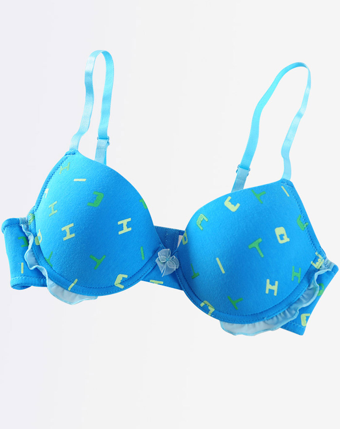 蓝色底印英文字母棉氨女式image花边配蝴蝶结文胸