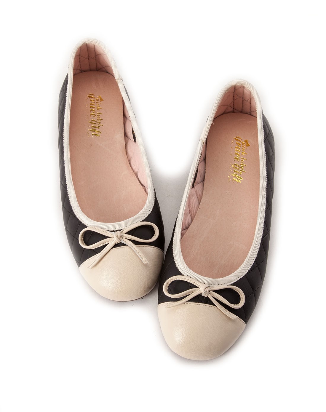 grace gift女鞋专场 ></p></a> 黑身x白头色 羊皮浅口蝴蝶结平跟圆头单鞋