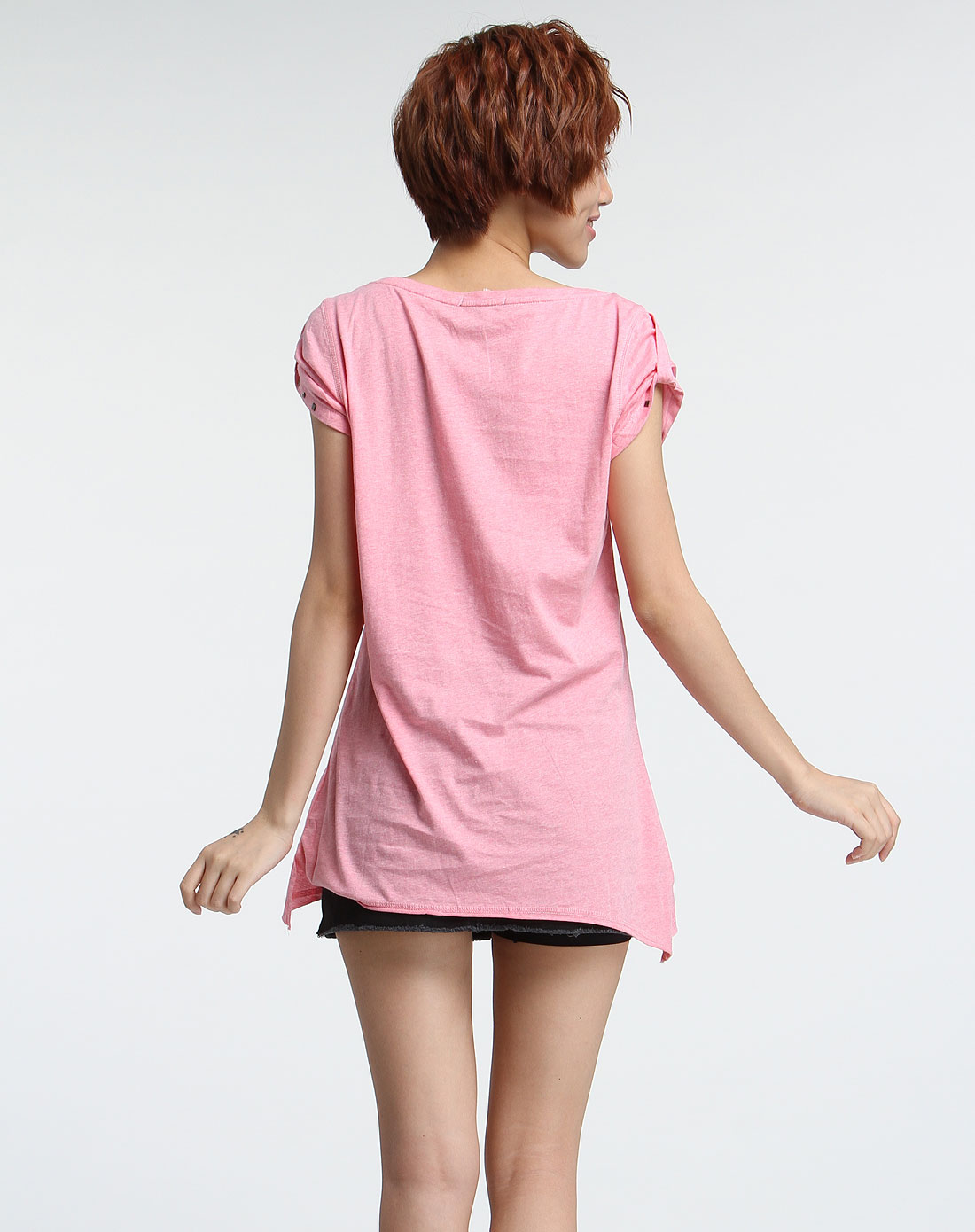 粉红色印图短袖t恤