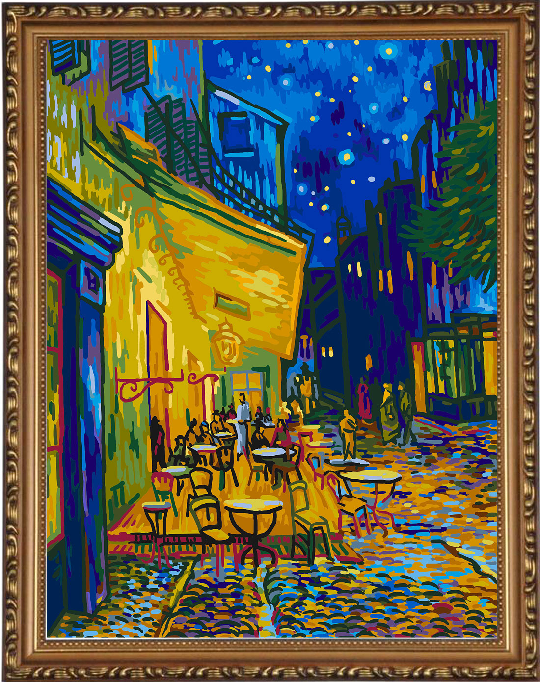 pipo painting油画专场DIY数字油画路边咖啡馆裱外框大框版 赠送仿世界名画一幅(梵高向日葵)B-109_唯品会