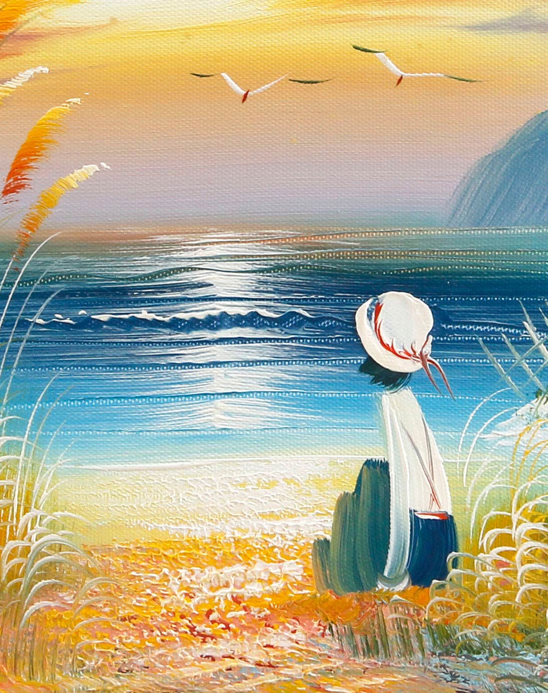 《观日出》纯手绘油画