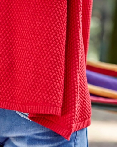 红色玉米粒肌理提花针织套头毛衣