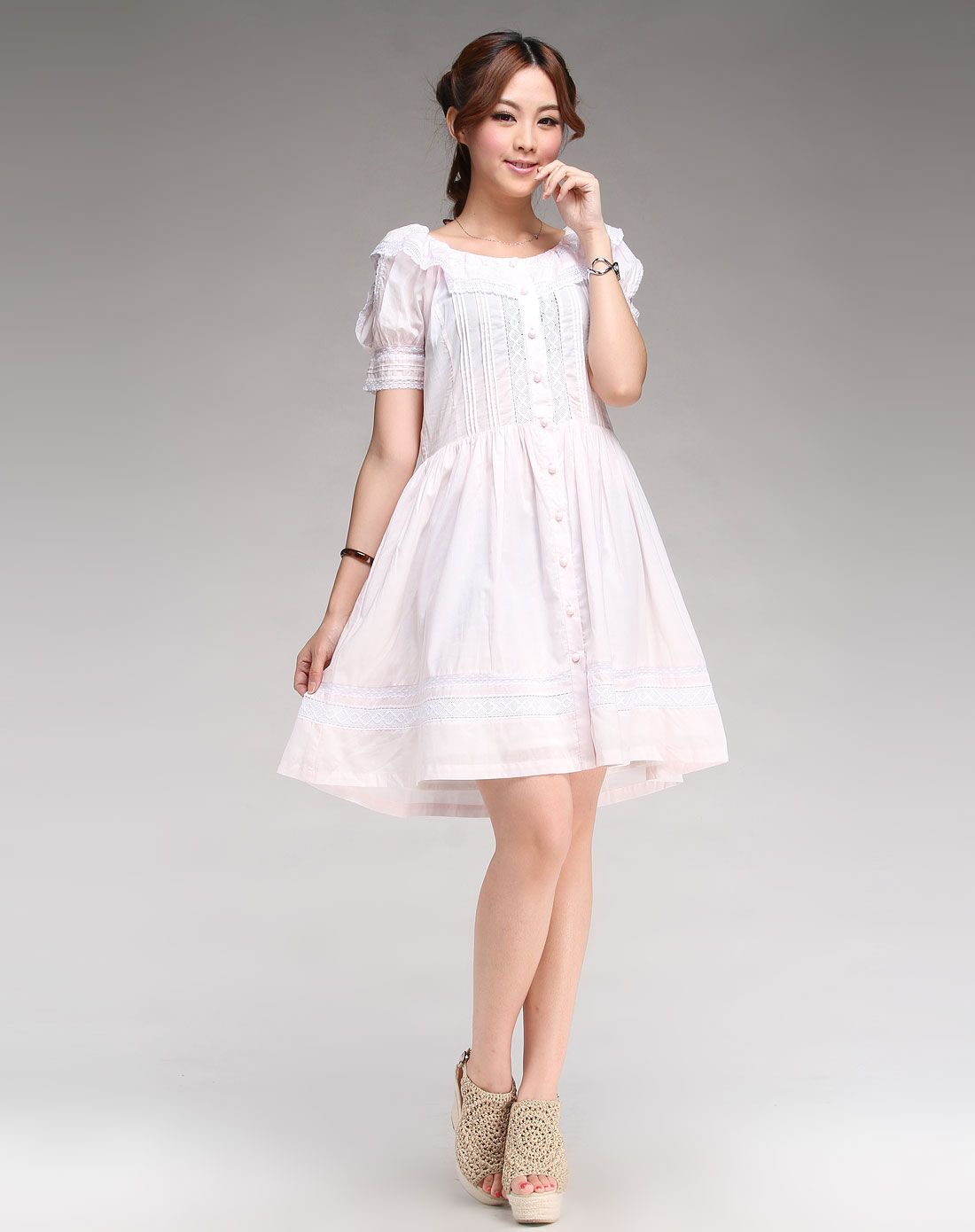 <em>淑女屋</em>粉红色简约休闲短袖连衣裙fsajaa0z02