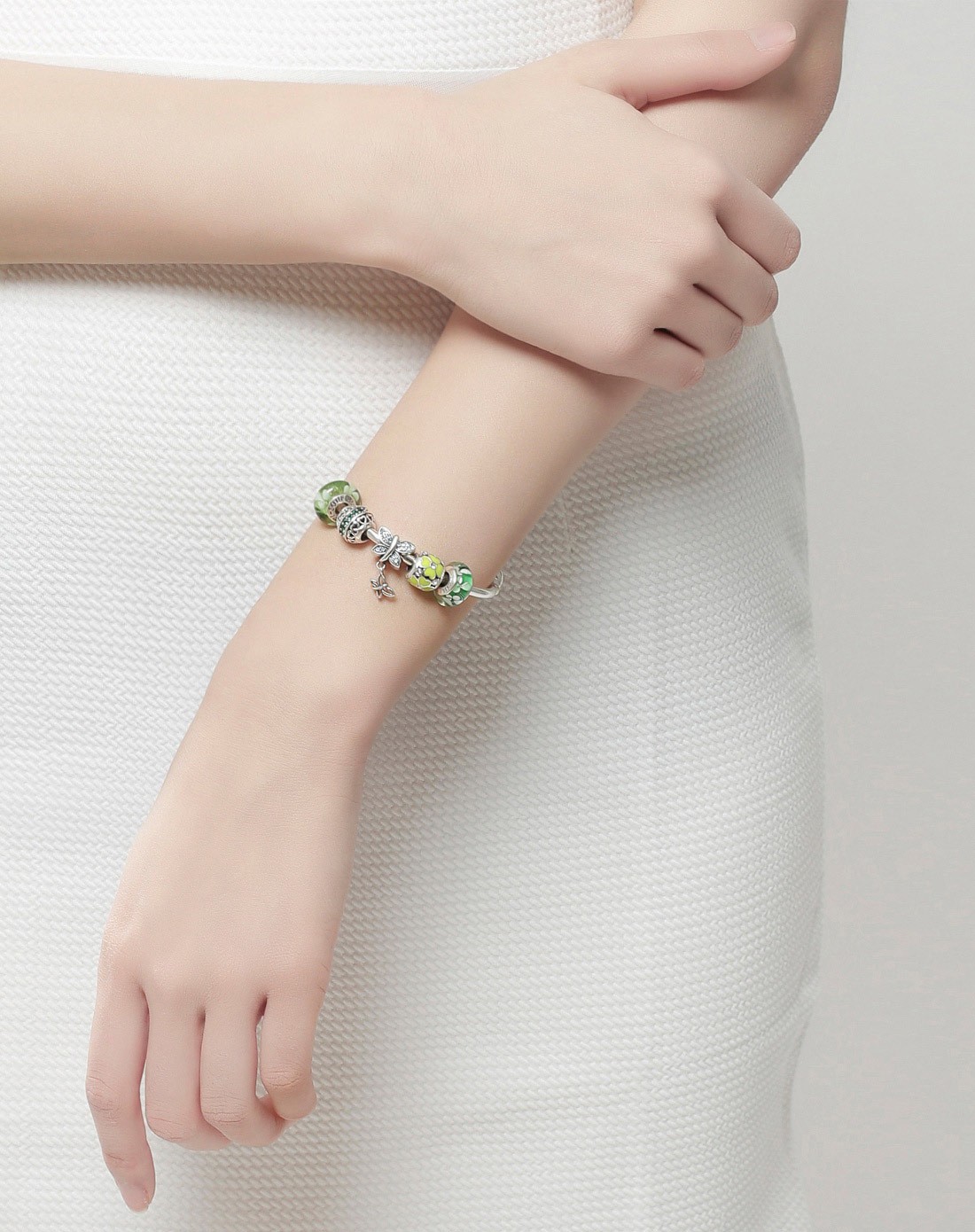 SOUFEEL925纯银浪漫春色鲜花蝴蝶梦琉璃手