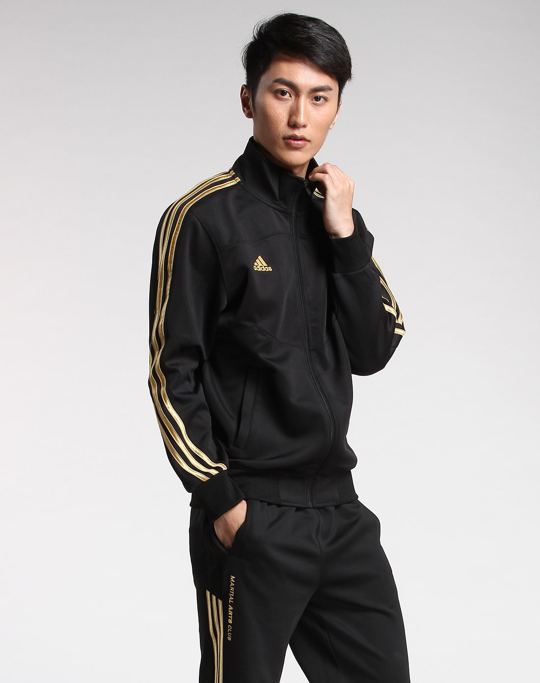 男款黑/金色时尚长袖弹性运动服