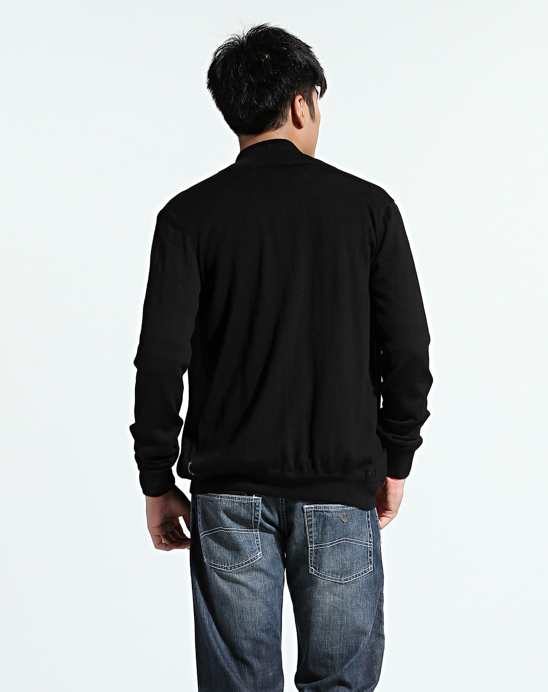 armani aj男款成熟魅力羊毛高领长袖外套黑色