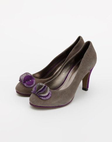 四季风深灰\/紫色镶钻花边时尚高跟鞋9V155-2