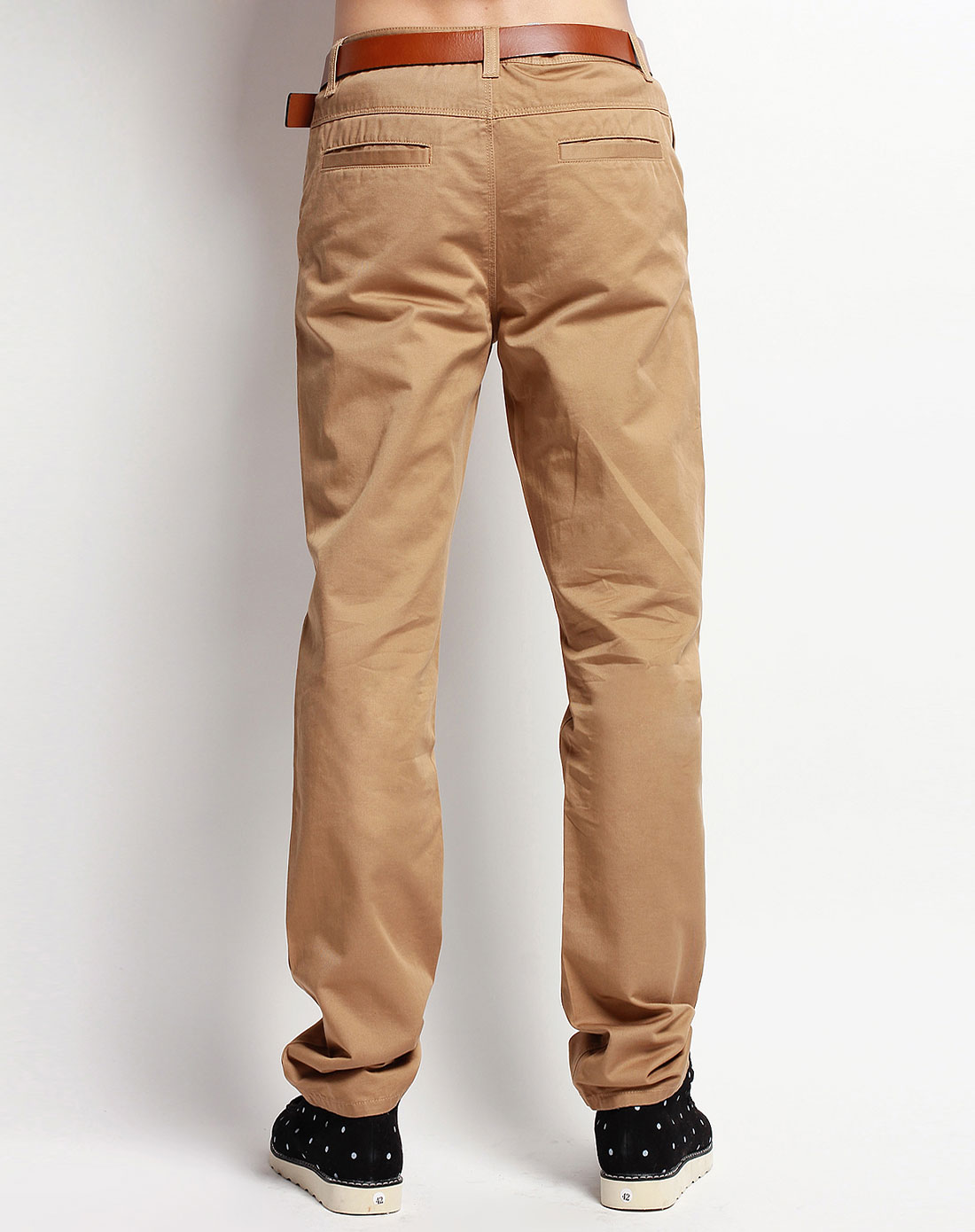 时尚土褐色细斜纹梭织长裤