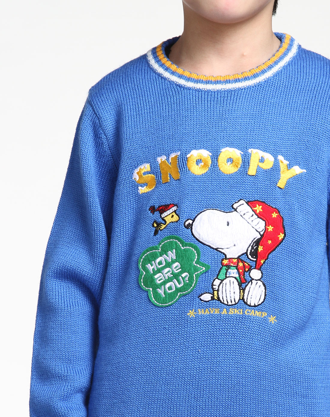 史努比snoopy-男童刺绣字母蓝色圆领长袖毛衣aw_唯品