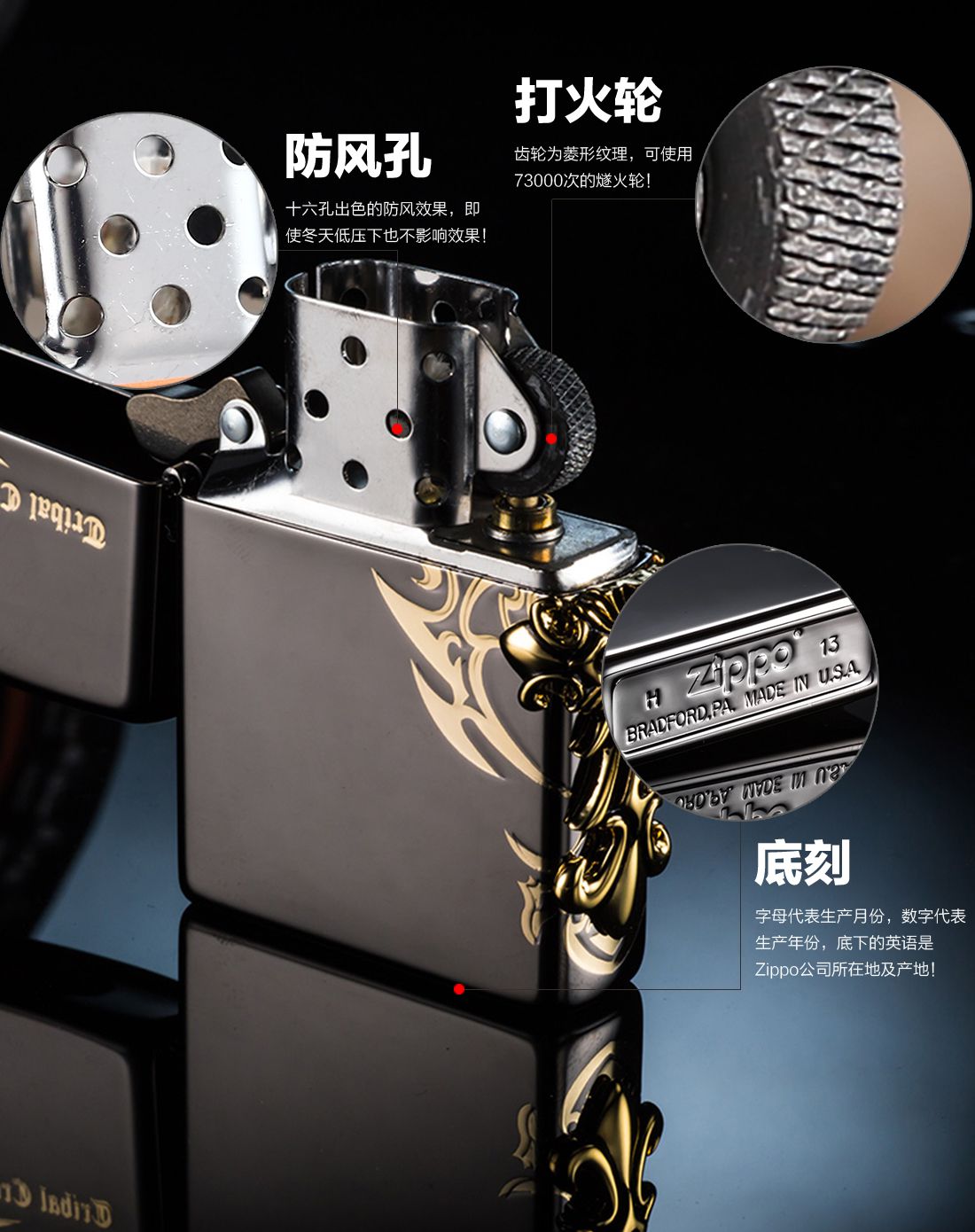 zippo 侧面十字架黑冰-自用送人佳选