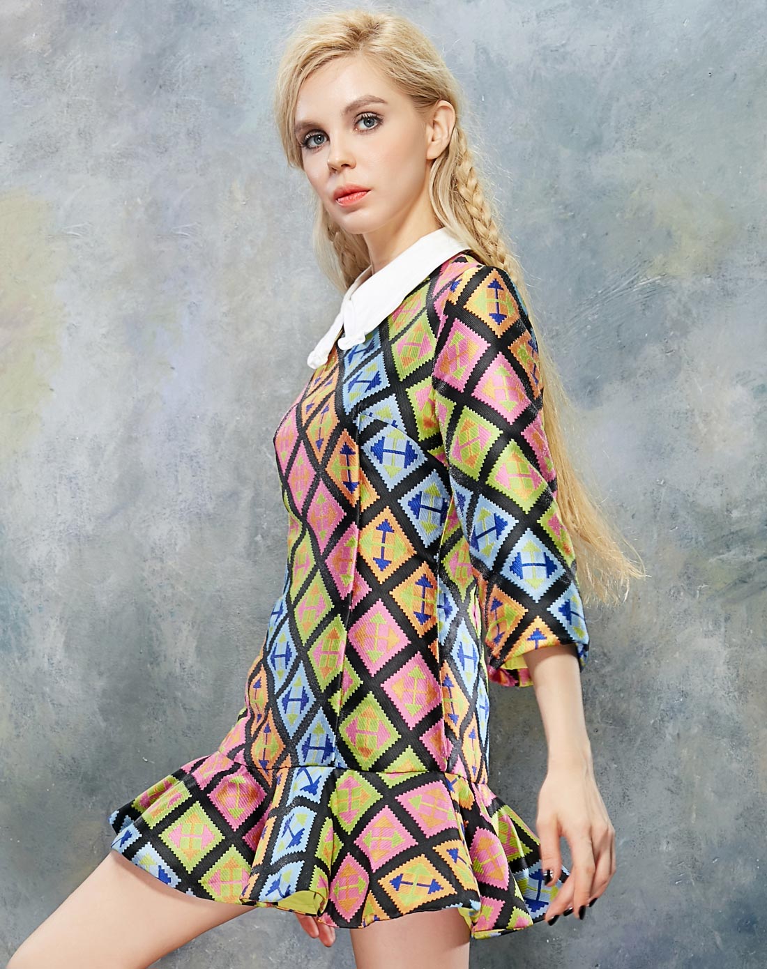 妖精的口袋ELFSACK脚本 荷叶边多彩几何提花