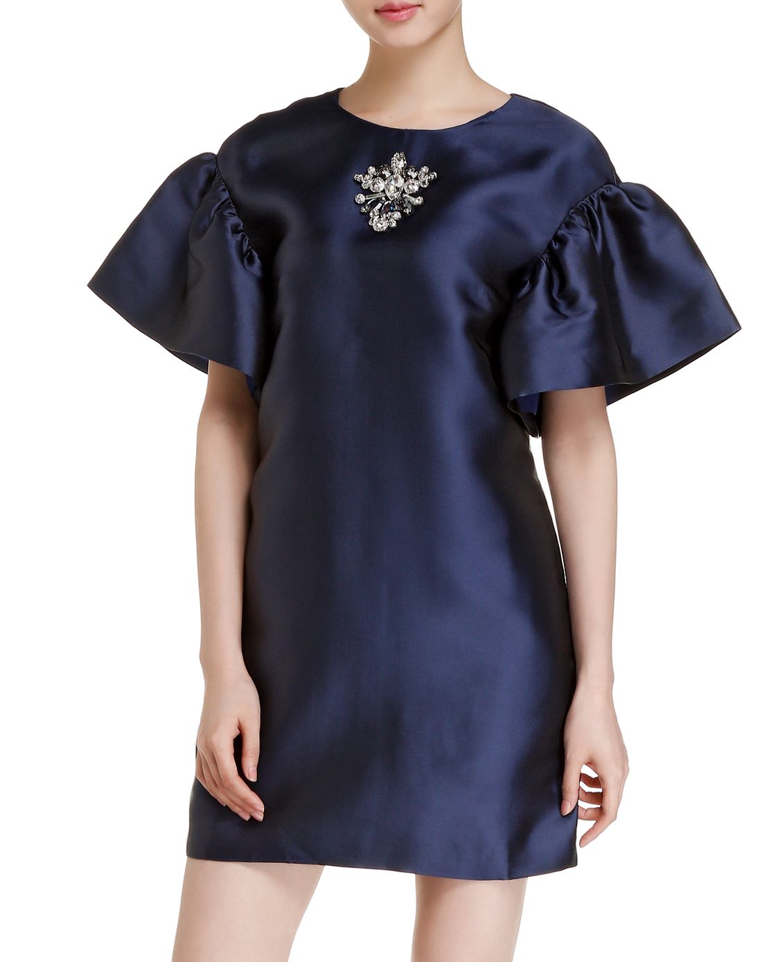 哥文花园Coven Garden深蓝色仿钻装饰短袖连