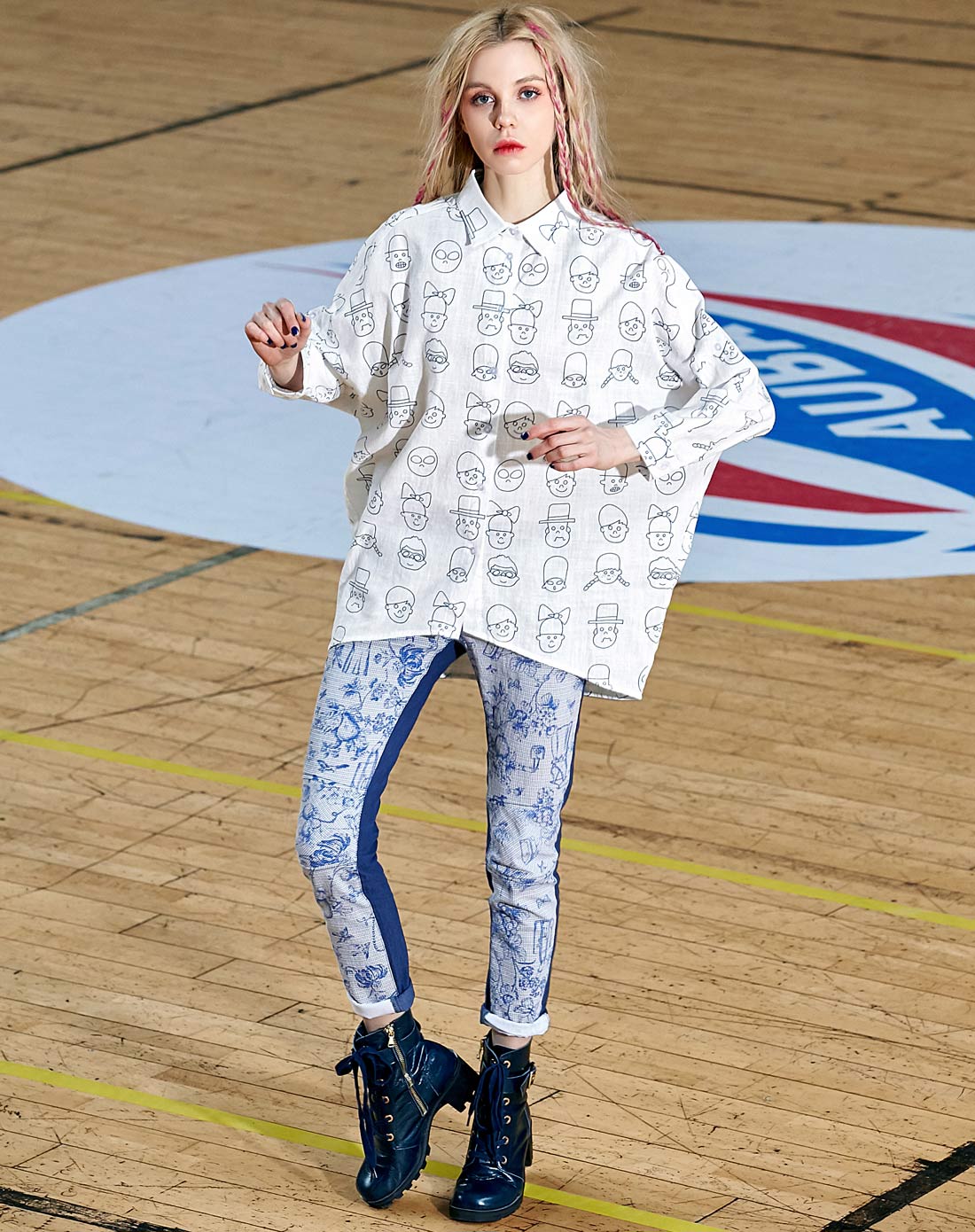 妖精的口袋ELFSACK伦敦画家 人物印花蝙蝠袖