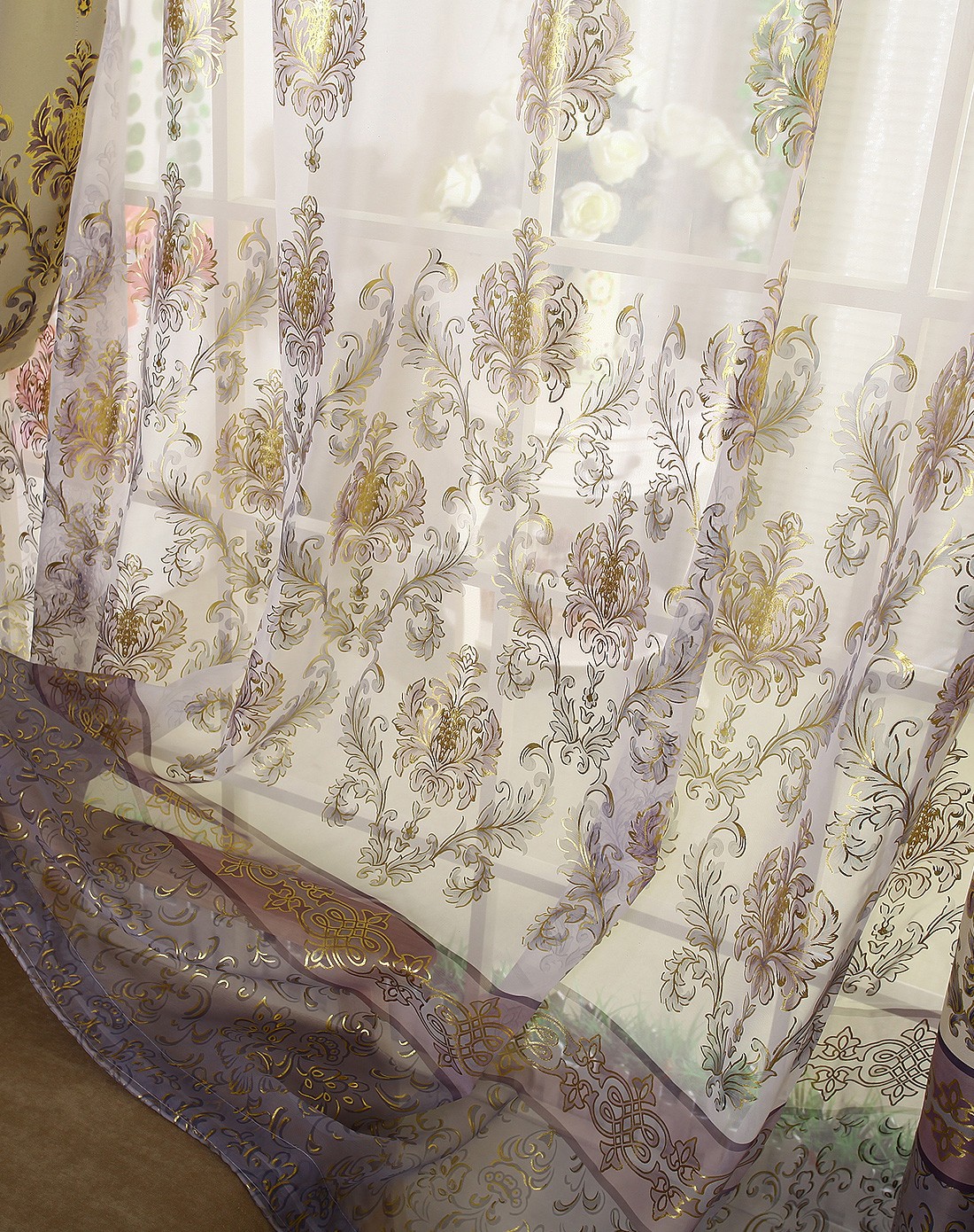 金蝉窗帘专场花叶扶疏窗纱250X270CM两片Z