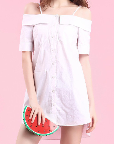 T.COLOR性感一字领露肩短袖长衬衫T1604C519005