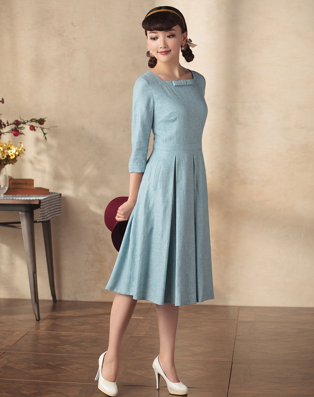 逸红颜E-Beauty婉晴 中款复古连衣裙53FQ06M