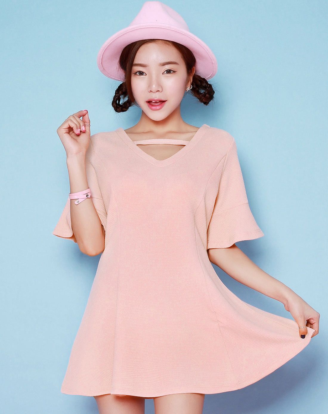 娜娜日记NANADAY粉色短袖连衣裙NL600900