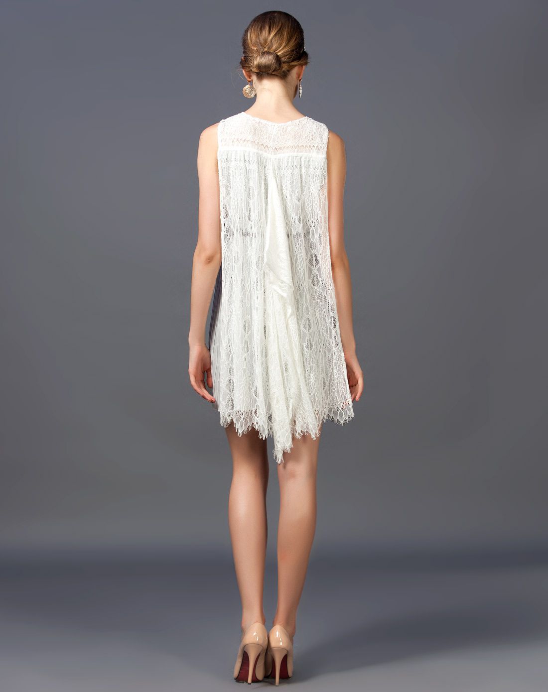 UE.LUX白色时尚简约褶皱连衣裙02900WT01_唯品会