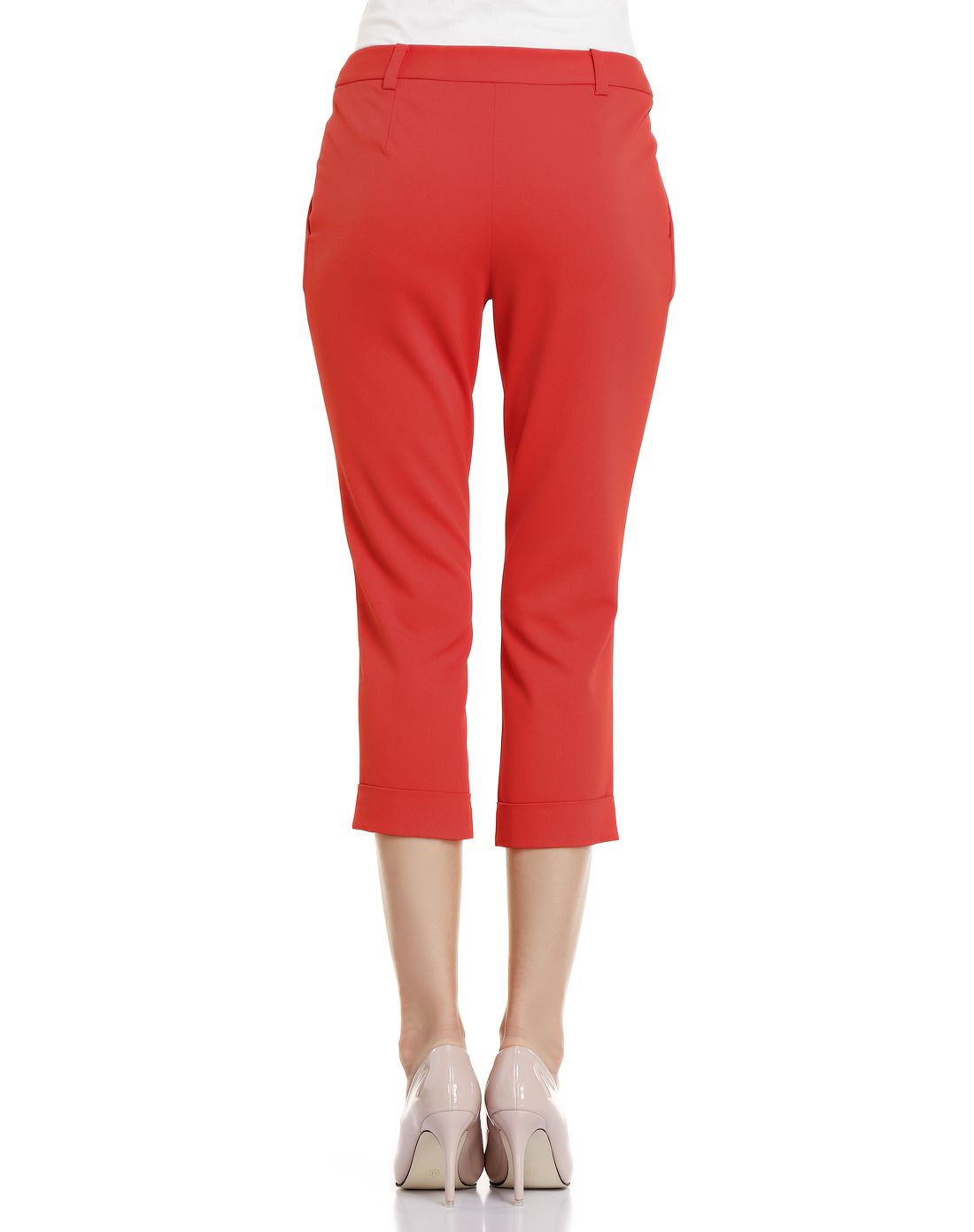 橘红色卷边时尚八分裤