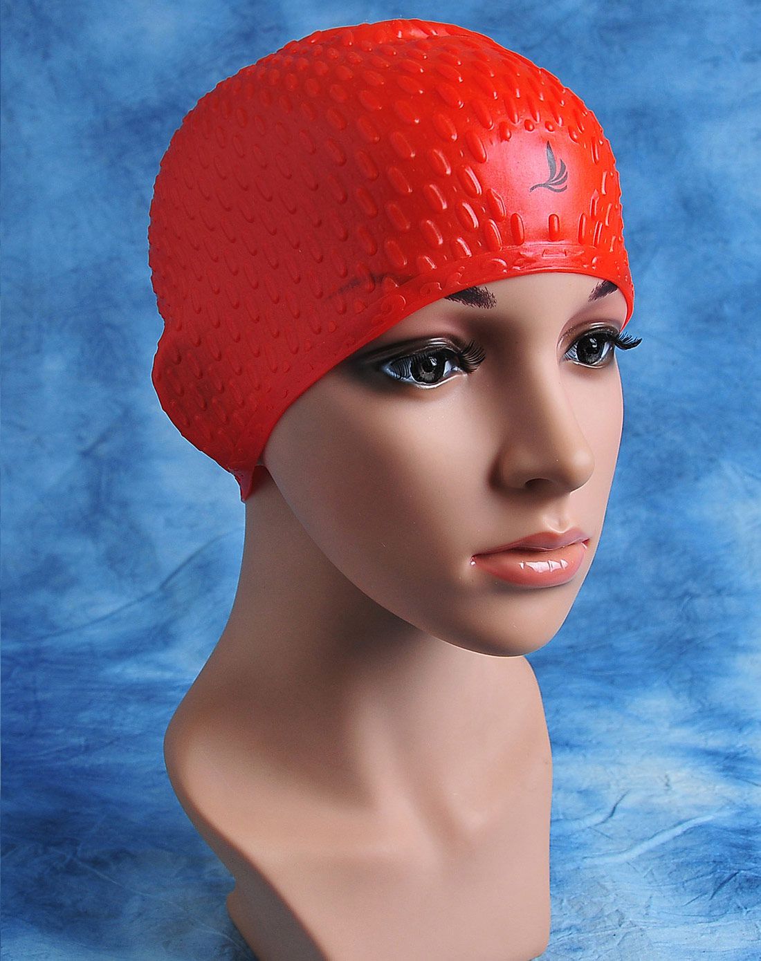男女通用 红色硅胶水滴泳帽 防水贴合头型