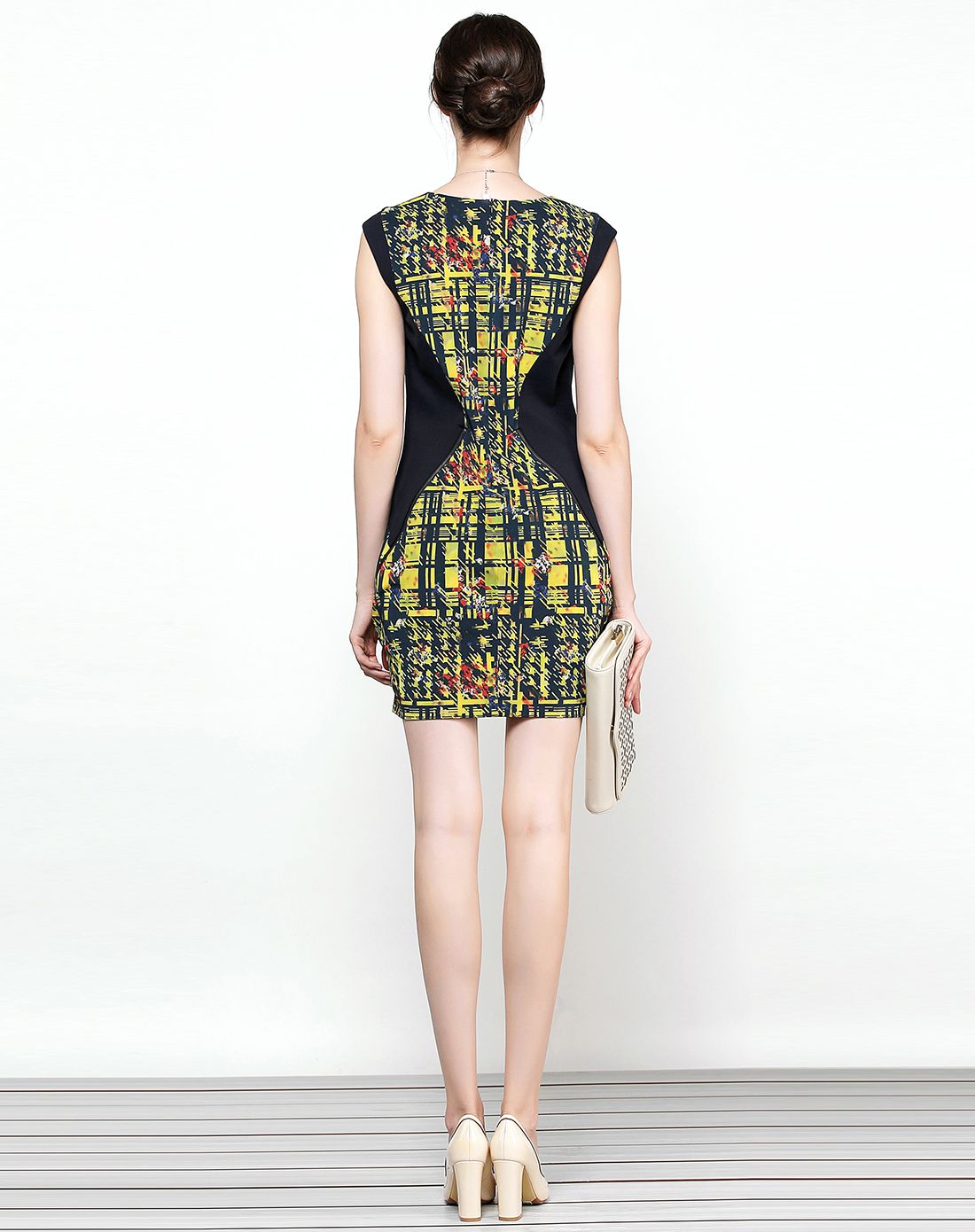 歌力思ellassay时尚撞色显瘦连衣裙W133H060