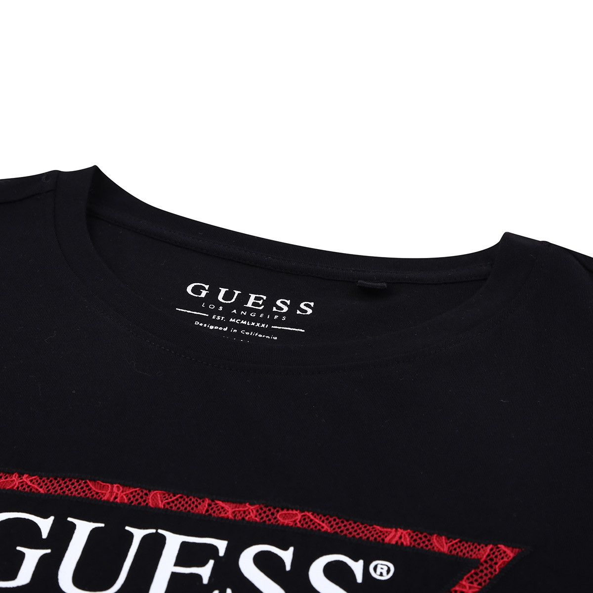 guess 2019新款夏女士纯色倒三角logo短袖t恤