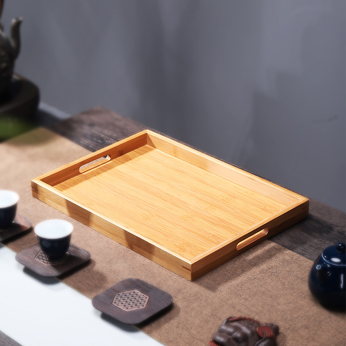 茶具托盘竹制茶杯托茶奉盘日式长方形茶托盘实木茶台功夫茶盘家用