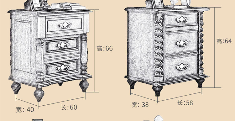 美式床头柜实木床头收纳柜卧室欧式床头柜床边小柜子