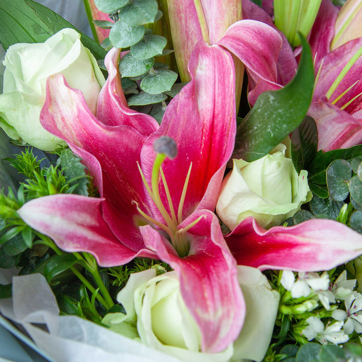 巨蟹座幸运花--百合,玫瑰鲜花花束情人节送老婆花店订花