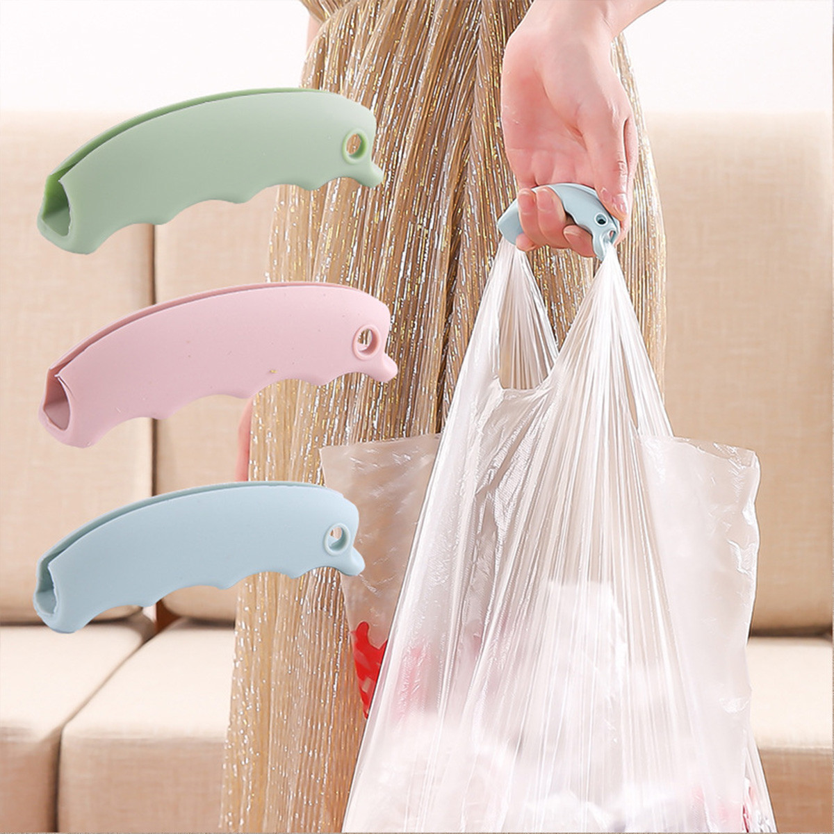 3个装硅胶防勒手省力提菜器塑料袋提手 买菜手提方便袋拎袋神器