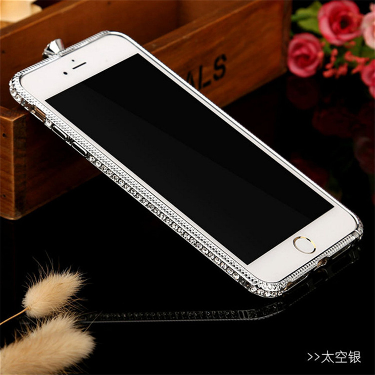 iphone7plus镶钻金属边框苹果x/8p/8/7全包带钻保护边框苹果6钻边框