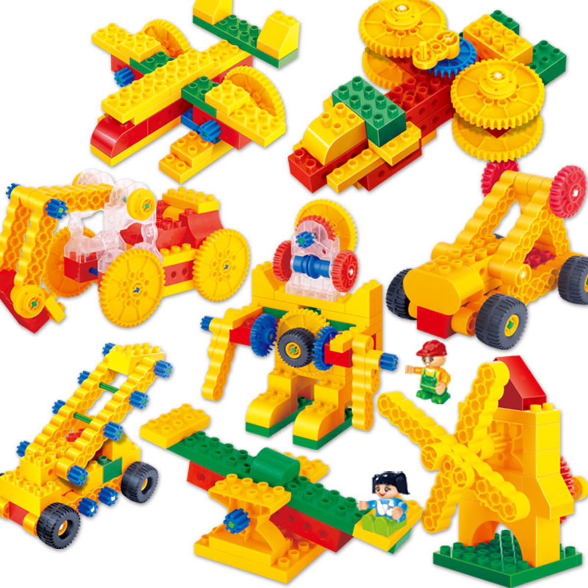齿轮机械拼搭积木幼儿园大颗粒diy玩具机器人基础教具6509