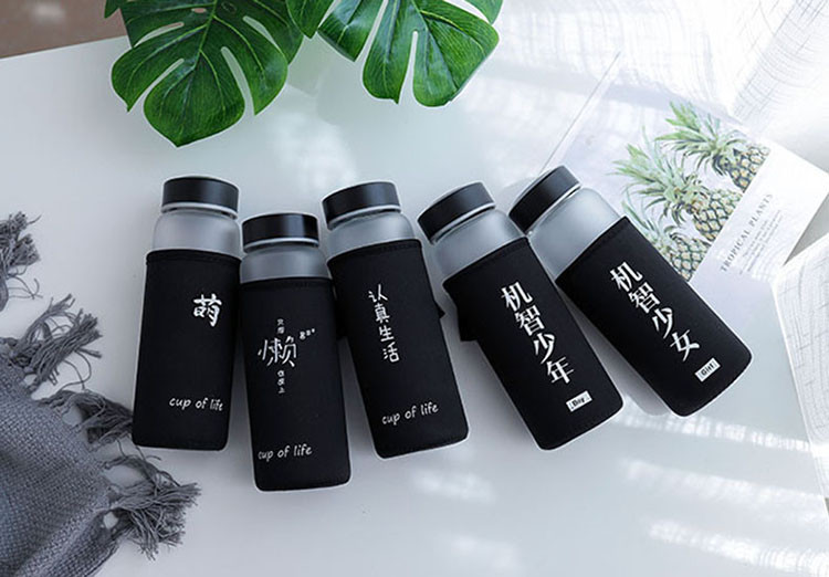 ins网红潮流文字创意布套玻璃杯韩式男士女士隔热水杯户外杯子