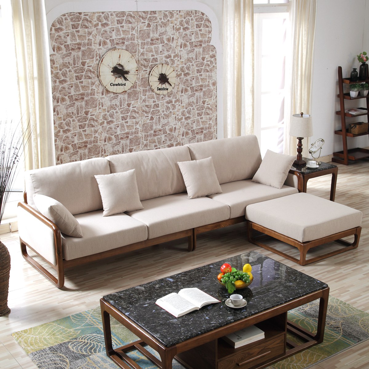 北欧实木沙发现代简约大小户型可拆洗客厅单双四人位转角实木沙发