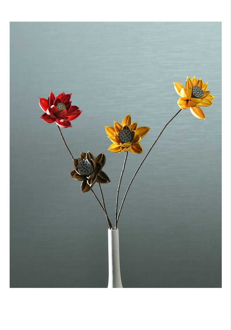 禅意莲花仿真花手工干花插花莲蓬花束软装饰摆设家居客厅摆件花瓶