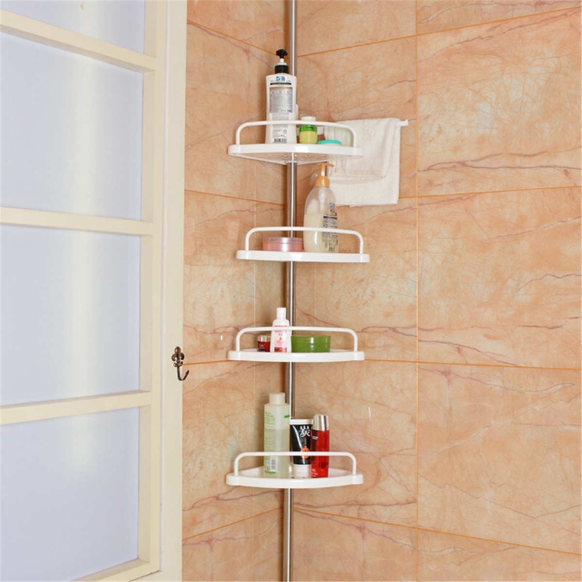 浴室卫生间置物架免打孔顶天立地收纳架厨房储物不锈钢伸缩