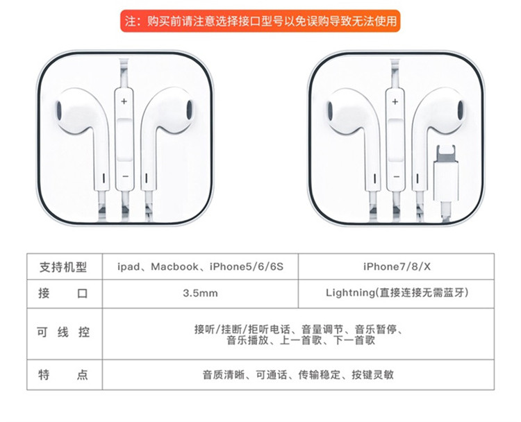 苹果专用有线耳机适用iphone6s/5