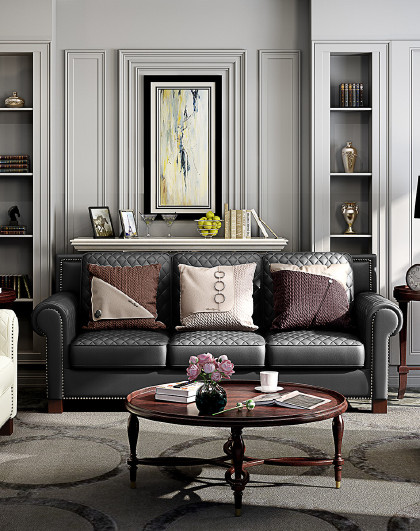奢华世家 美式真皮沙发组合头层牛皮复古设计师客厅家具